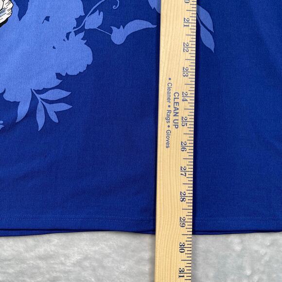 JM Collection Top Women Plus 2X Blue Kona Bloom Floral Rhinestones Sheer Sleeves - Picture 7 of 15